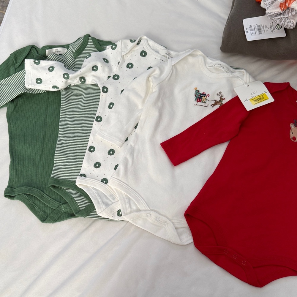 Starting Out Kids Bodysuits - Red, Green, and White holiday
